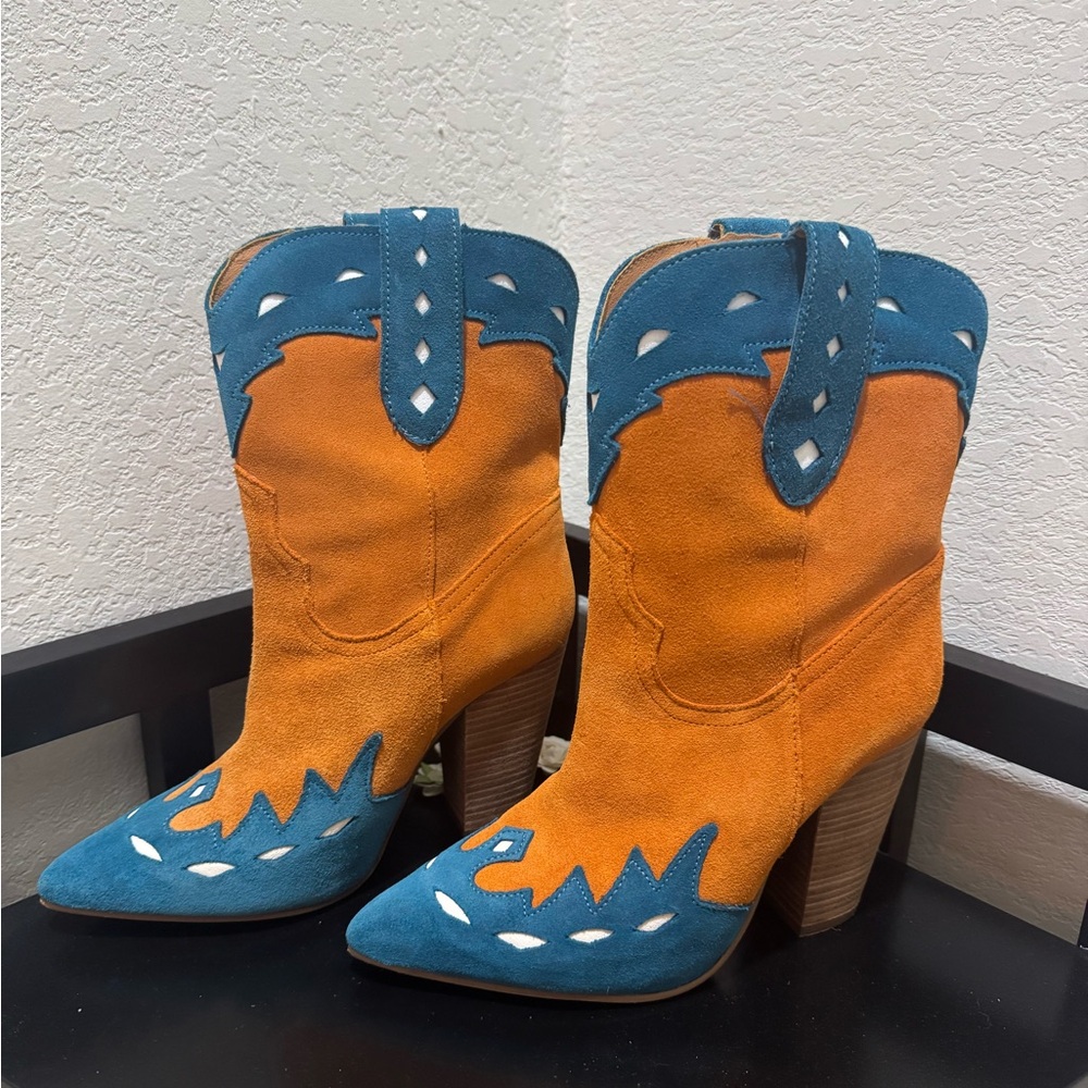 Orange and Blue Western Boots